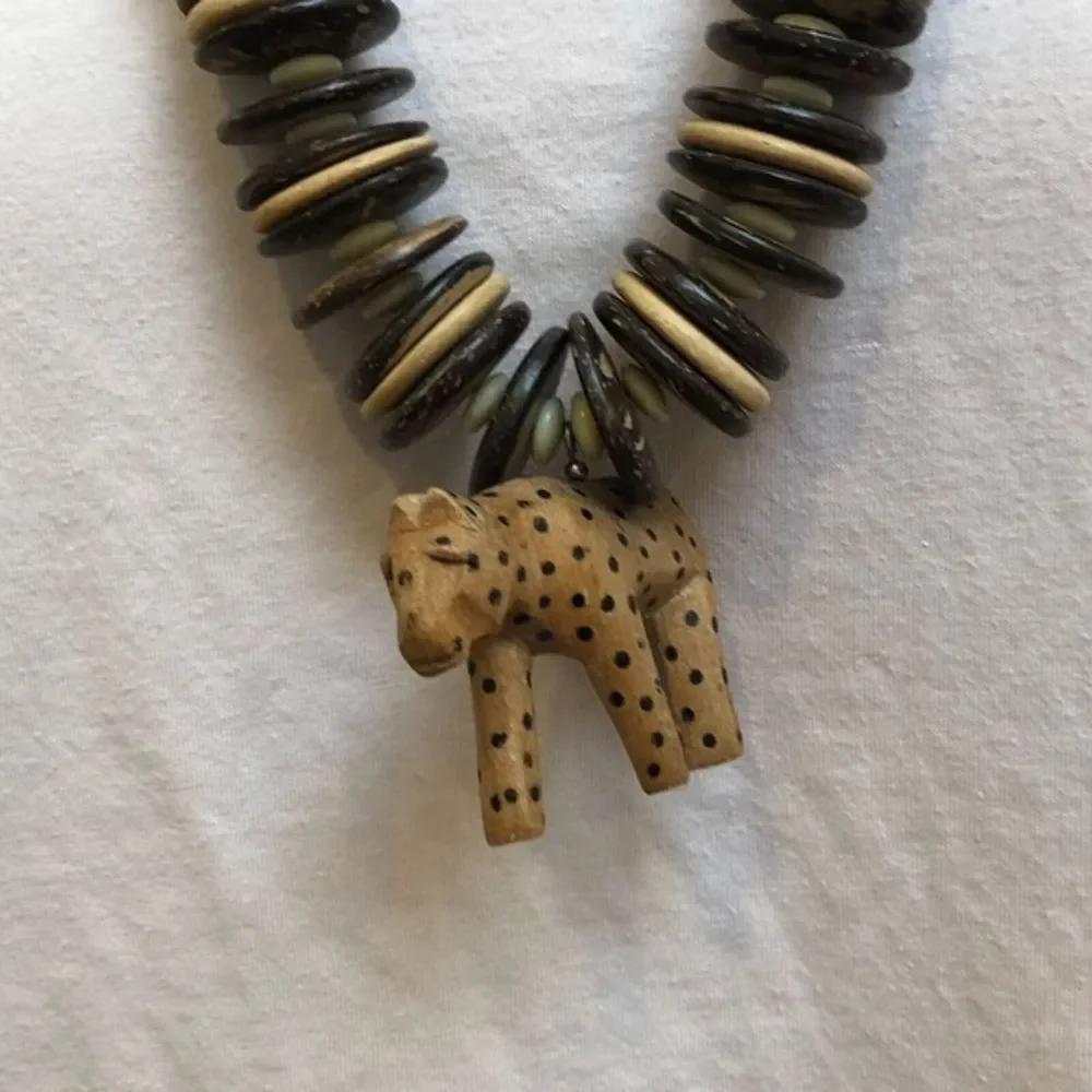 Vintage African Animals Safari Wood Wooden Statement‎ Bohemian Necklace